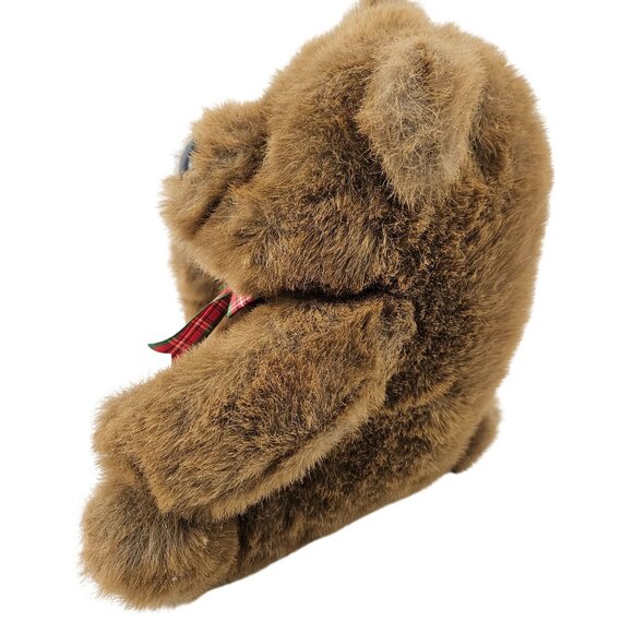 Vintage 24K Mighty Star Brown Plush Bear Red Plaid Bow 12 in Stuffed Animal - Picture 4 of 9